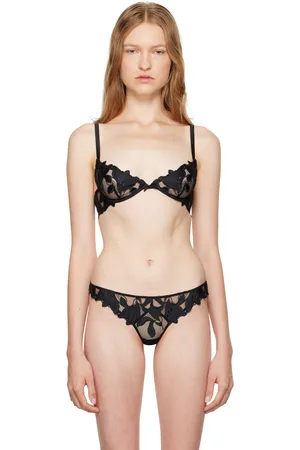 FLEUR DU MAL Black Lily Embroidery Plunge Demi Bra