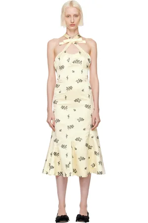 yuhan wang SSENSE Exclusive Off-White Floral Embroidered Midi Dress