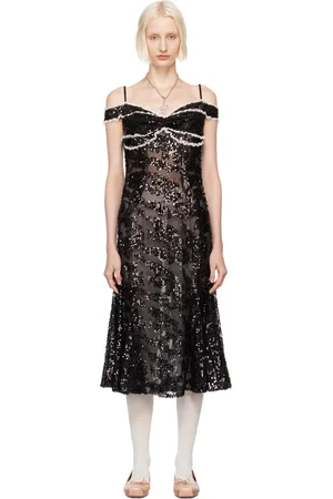 yuhan wang Off Shoulder Sequin Midi Dress