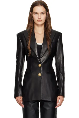 Balmain Black 2-Button Leather Jacket