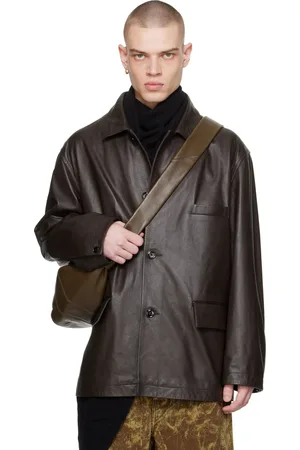 LEMAIRE Brown Spread Collar Leather Jacket