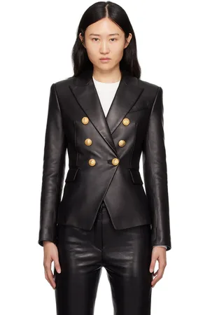 Balmain Black 6-Button Leather Jacket