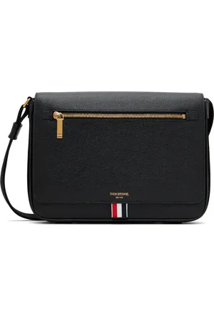 Thom Browne Black Pebble Grain Reporter Bag