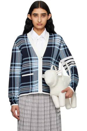 Thom Browne Navy Tartan Cardigan