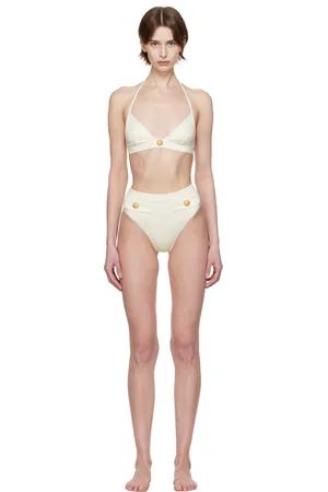 Balmain Off-White Button Triangle Bikini