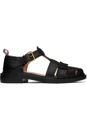 Thom Browne Black Pebble Grain Leather Fisherman Sandals