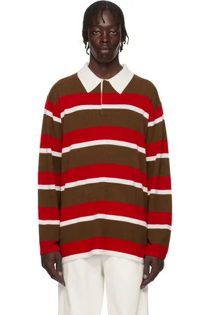 Guest In Residence Red & Brown Striped Rugby Polo