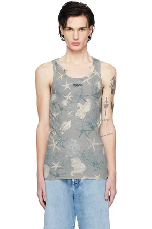 VERSACE Blue Barocco Sea Ribbed Tank Top