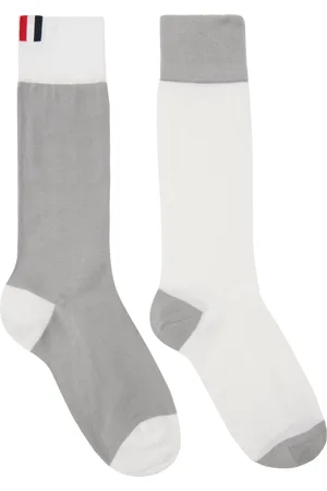 Thom Browne White & Gray Funmix Classic 4-Bar Jersey Mid Calf Socks