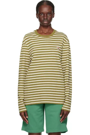 Maison Kitsuné Khaki & Off-White Fox Head Long Sleeve T-Shirt