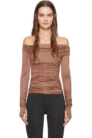 Helmut Lang Brown Ruched Long Sleeve T-Shirt