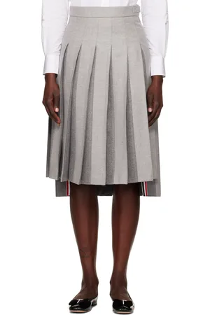 Thom Browne Gray Wool Flannel 2003 Classic Pleated Midi Skirt