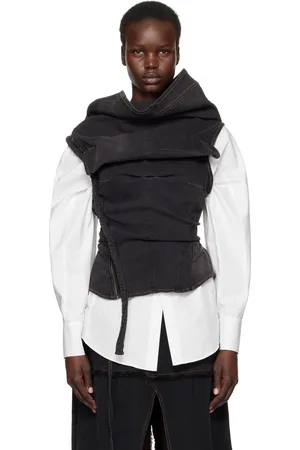 OTTOLINGER Gray Drape Collar Denim Top
