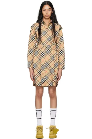 Burberry Beige Check Shirt Midi Dress
