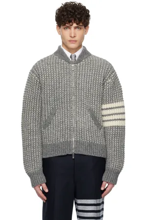 Thom Browne Gray Irish Wool 4-Bar Bomber Jacket