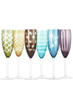 POLSPOTTEN Multicolor Cuttings Champagne Glass Set