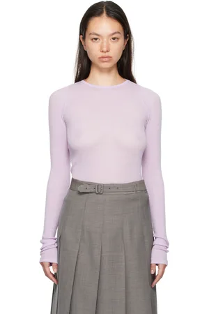 Auralee Purple Wool Soft Rib Crew Neck Sweater