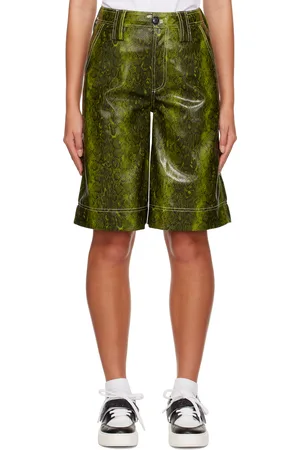 Ganni Green Three-Pocket Faux-Leather Shorts