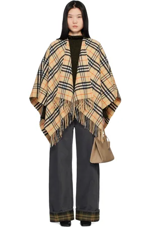 Burberry Beige Check Wool Cashmere Cape Coat