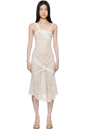 yuhan wang SSENSE Exclusive Off- Lace Midi Dress