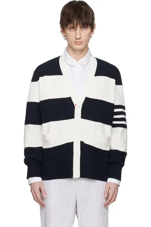 Thom Browne Navy & Off-White Rugby Stripe Milano Stitch Cardigan