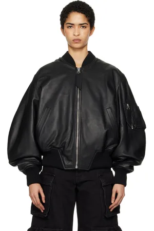 The Attico Black Anja Leather Bomber Jacket