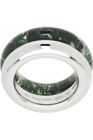 BY PARIAH Silver & Green Duo Pinky Stack Moss Agate Ring Set
