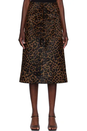 Totême Brown Leopard Leather Midi Skirt