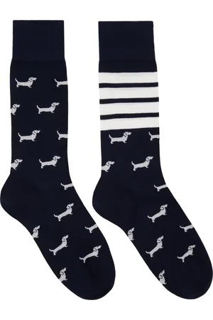 Thom Browne Navy & White Cotton 4-Bar Hector Socks