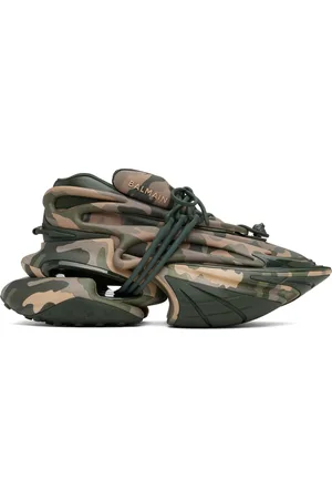 Balmain Khaki Unicorn Low Camouflage-Print Sneakers