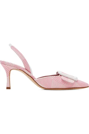 Manolo Blahnik Pink & White Mayslibi Heels