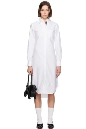 Thom Browne White Oxford Stripe Shirt Midi Dress