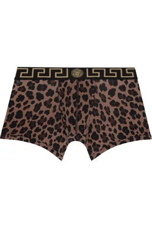 VERSACE Brown Leopard Greca Border Long Boxer Briefs