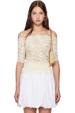 Paco rabanne Off-White Stretch Lace Short Sleeve Top