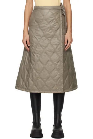 Ganni Brown Quilted Midi Skirt