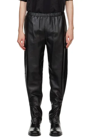 DRIES VAN NOTEN Black Drawstring Leather Pants