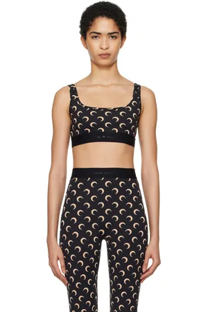 Marine Serre Black & Beige Moon Printed Jersey Sport Bra