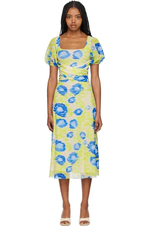 Ganni Green & Blue Printed Midi Dress