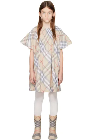 Burberry Kids Beige Check Cotton Dress