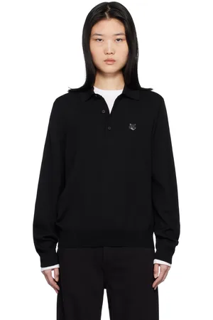 Maison Kitsuné Black Bold Fox Head Long Sleeve Polo