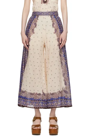 ZIMMERMANN Beige & Purple Maxine Wide Leg Cropped Trousers