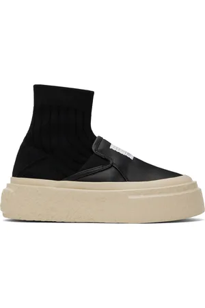 Maison Margiela Black Leather Knit Sock Platform Sneakers