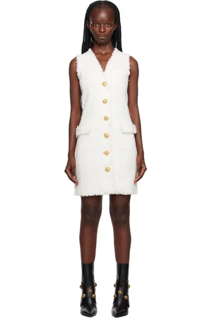 Balmain White Fringed Minidress