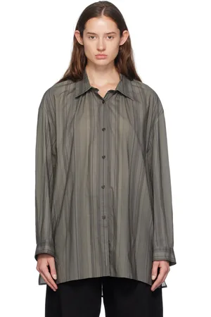 AMOMENTO Brown Neck Shirring Oversized Shirt
