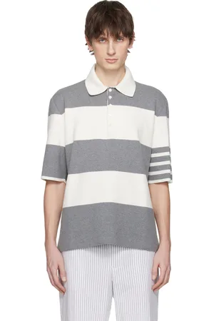 Thom Browne Gray & Off-White Rugby Stripe Milano Stitch SS Polo
