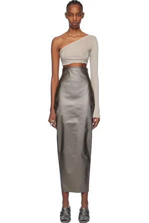 Rick Owens Gunmetal Dirt Pillar Denim Maxi Skirt