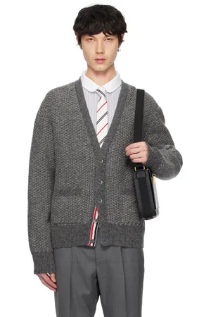 Thom Browne Gray Donegal 4-Bar Relaxed V Neck Cardigan