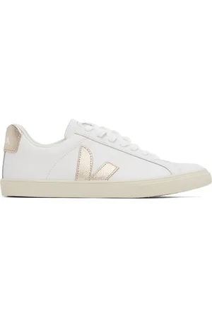 Veja White & Gold Esplar Leather Sneakers