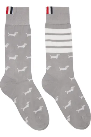 Thom Browne Gray & White Cotton 4-Bar Hector Mid Calf Socks