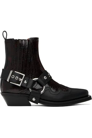 Ganni Burgundy & Black Low Cut Western Chelsea Boots